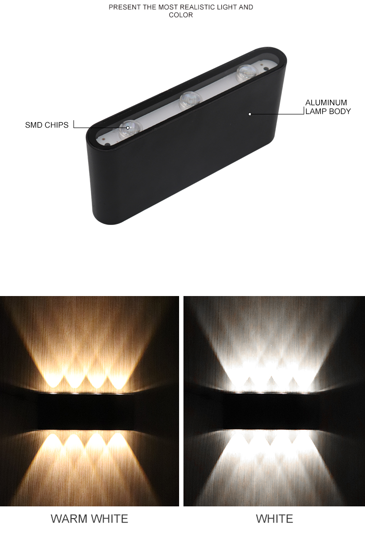 OKES' outdoor wall lamp features a design that emits light up and down, with three 1W LED light sources with independent lenses on each side. When lit, the light from the light can be used as decoration to decorate the atmosphere.